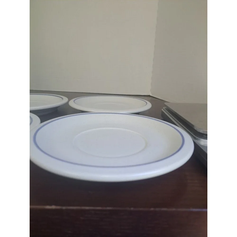 Vintage Set Of 4 Pfaltzgraff Blue And White Stoneware 6.5in Saucers